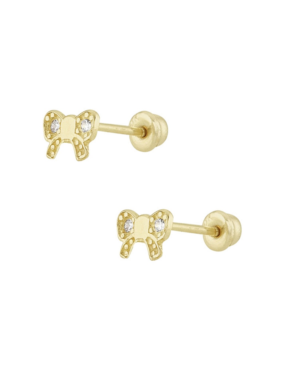 Broqueles de moño de oro amarillo 14 K con acabado pave zirconia 2