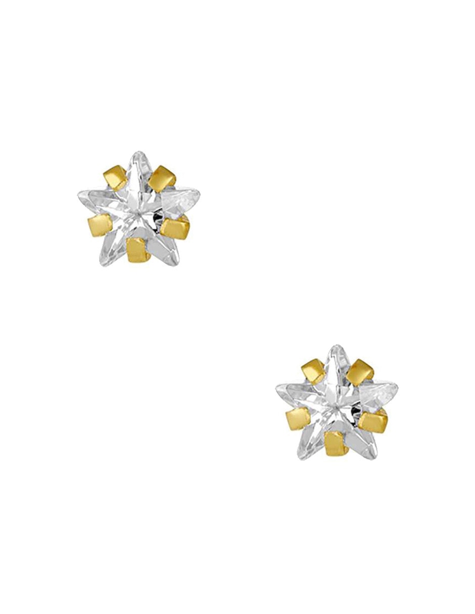 Broqueles de estrella de oro amarillo 14 K con acabado pulido zirconia Broqueles de estrella de oro amarillo 14 K con acabado pulido zirconia