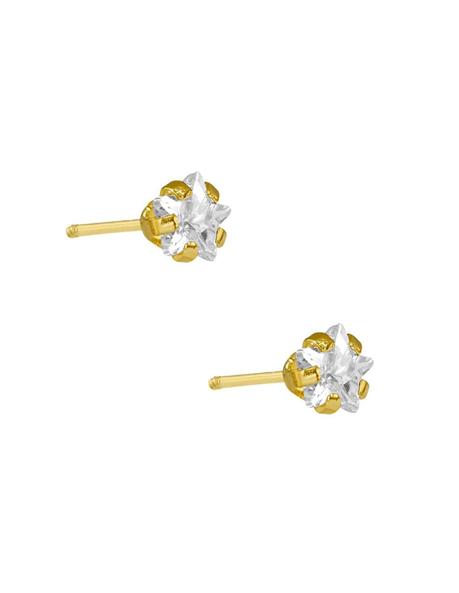 Broqueles de estrella de oro amarillo 14 K con acabado pulido zirconia 3