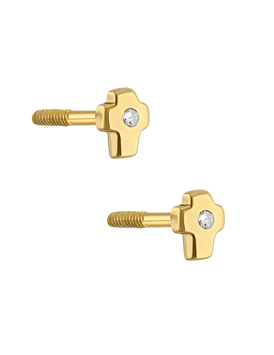Broqueles de cruz sabelli de oro amarillo 14 k con acabado pulido diamante 2