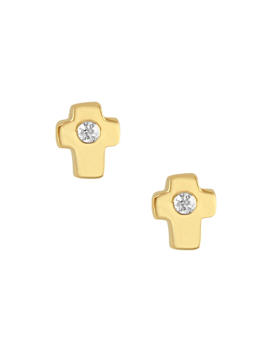 Broqueles de cruz sabelli de oro amarillo 14 k con acabado pulido diamante