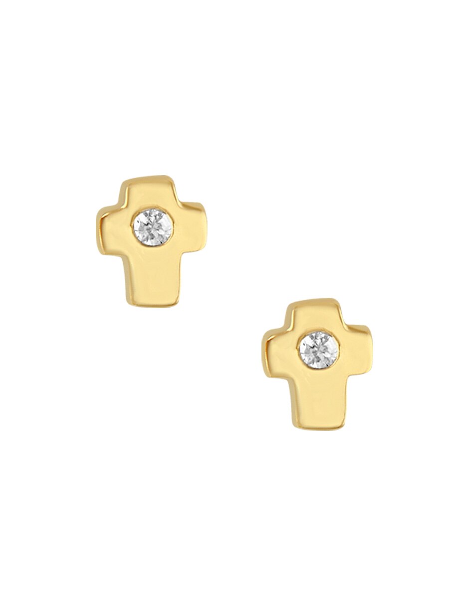 Broqueles de cruz de oro amarillo 14 K con acabado pulido diamante Broqueles de cruz de oro amarillo 14 K con acabado pulido diamante