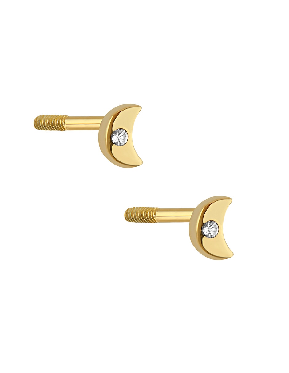 Aretes cortos de luna sabelli de oro amarillo 14 k con acabado brillante diamante