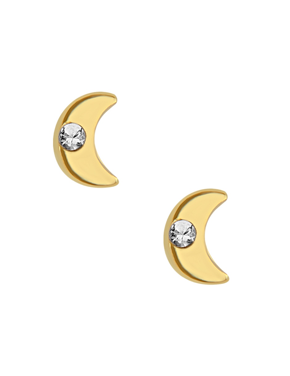 Broqueles de luna de oro amarillo 14 K con acabado brillante diamante Broqueles de luna de oro amarillo 14 K con acabado brillante diamante