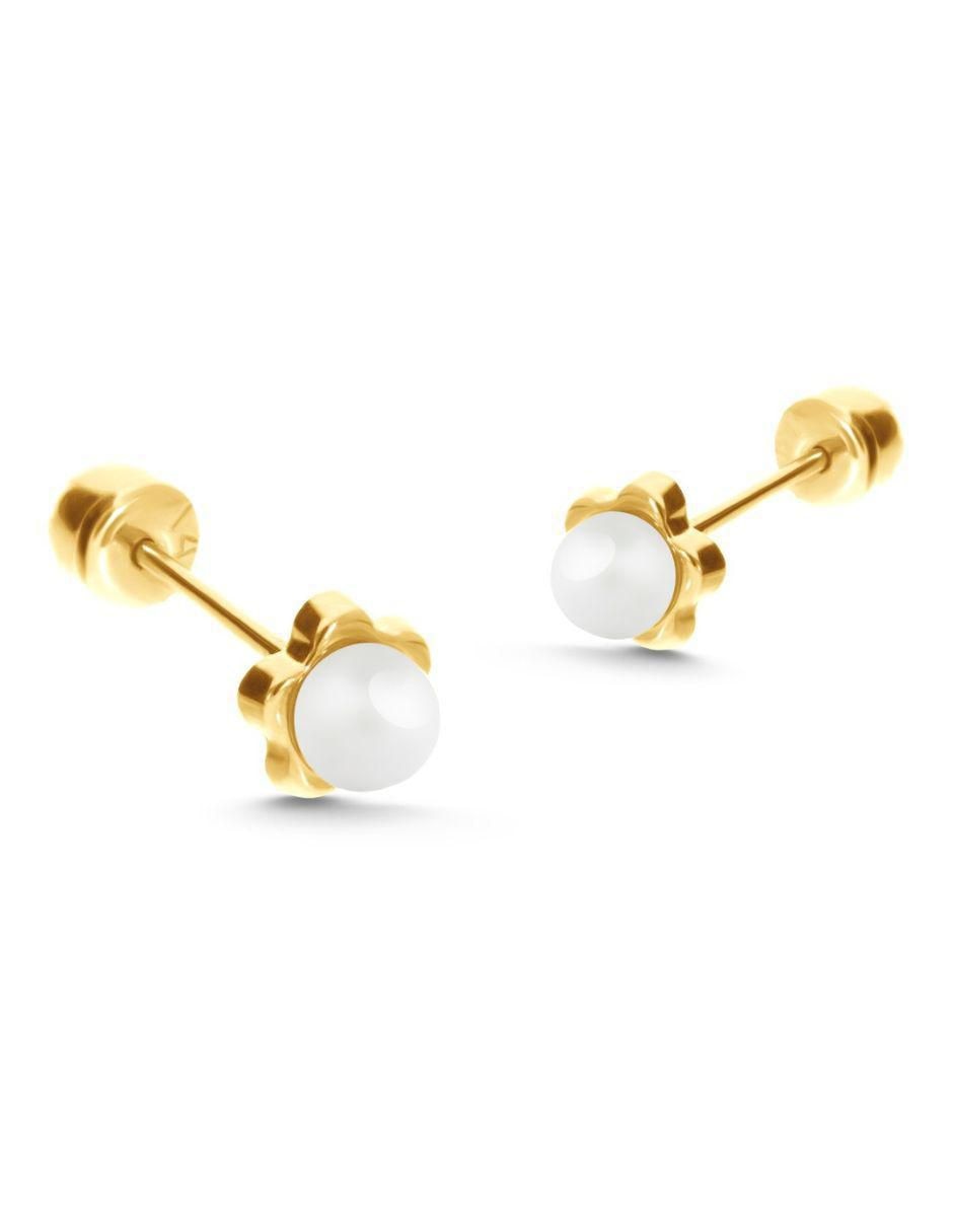 Broqueles de flor de oro 14 K perla 1