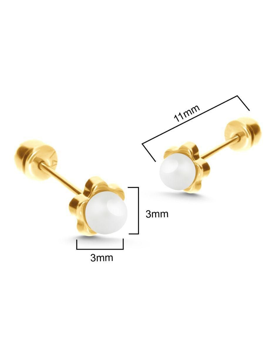 Broqueles de flor de oro 14 K perla 3