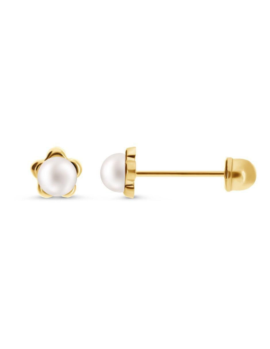 Broqueles de flor de oro 14 K perla