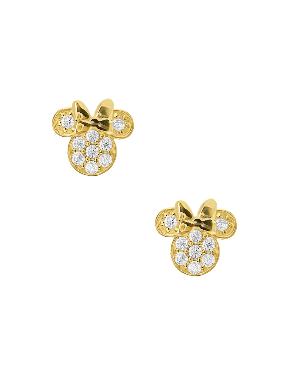 Broqueles de redonda minnie joyeria bebés de oro amarillo 14 k con acabado liso pavé zirconia 2