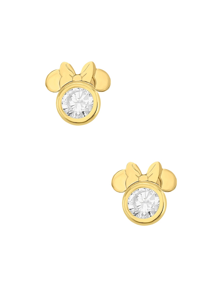 Broqueles redondos Minnie de oro amarillo 14 K con acabado pulido zirconia