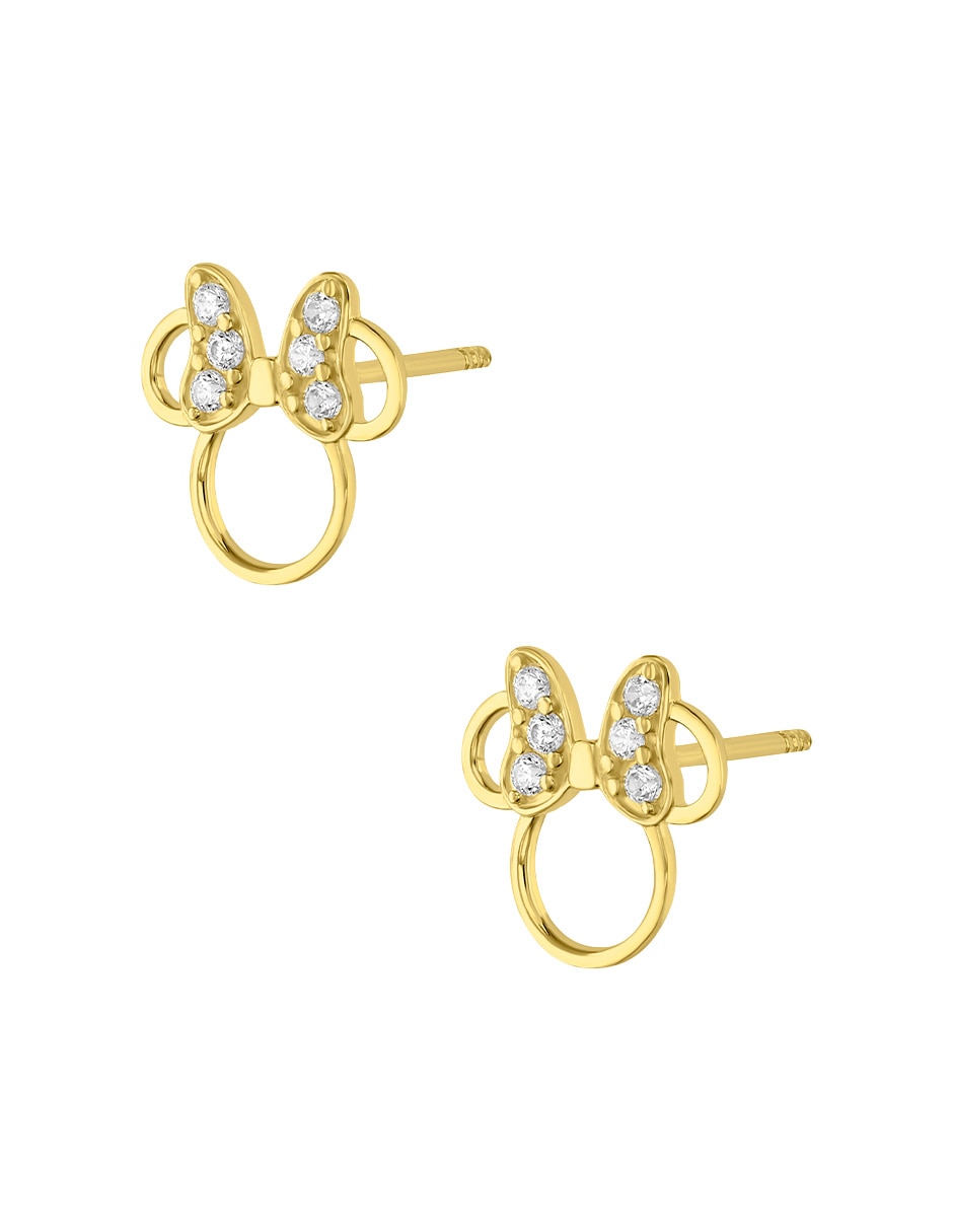 Broqueles de redonda minnie disney joyeria bebés de oro amarillo 14 k con acabado liso pulido zirconia