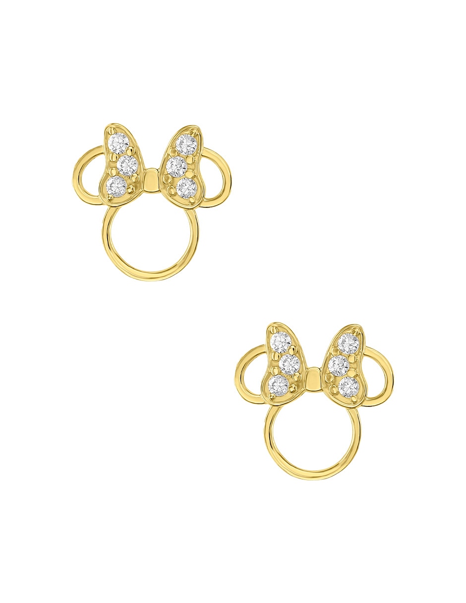 Broqueles de redonda minnie joyeria bebés de oro amarillo 14 k con acabado liso pulido zirconia