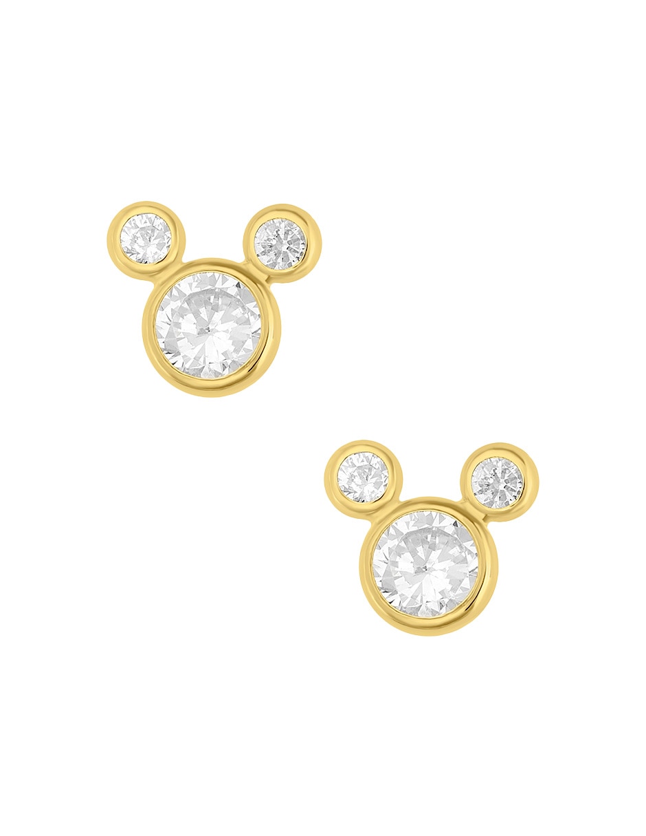 Broqueles redondos Mickey de oro amarillo 14 K con acabado pulido zirconia