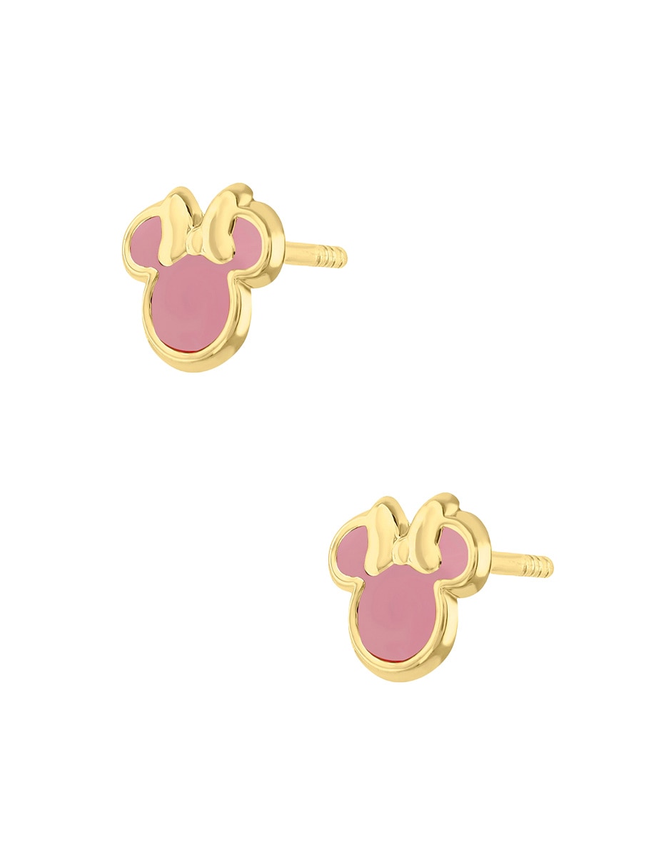 Broqueles de redonda minnie disney joyeria bebés de oro amarillo 14 k con acabado liso esmaltado