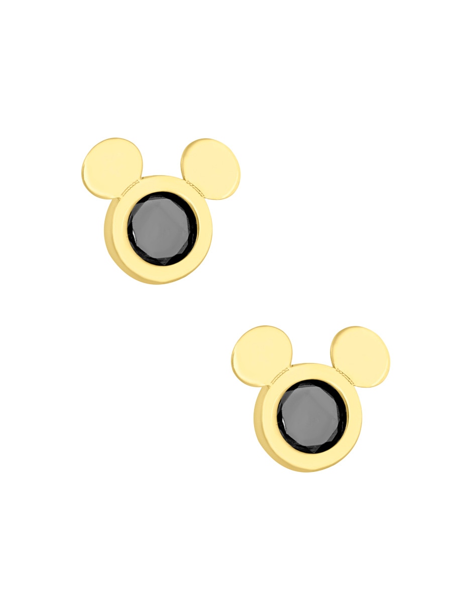 Broqueles redondos Mickey de oro amarillo 14 K con acabado pulido zirconia