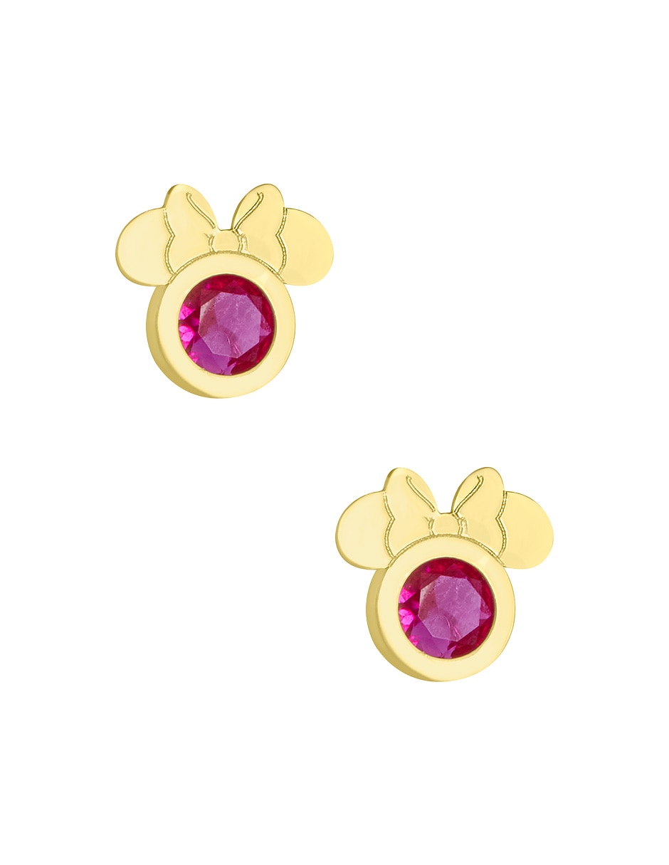 Broqueles redondos Minnie de oro amarillo 14 K con acabado pulido zirconia
