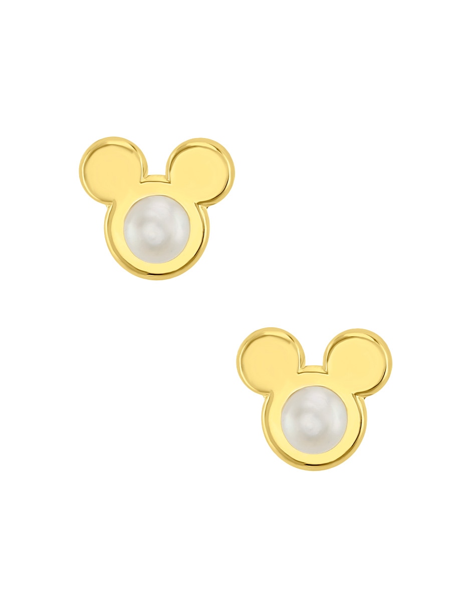Broqueles redondos Mickey de oro amarillo 14 K con acabado pulido zirconia Broqueles redondos Mickey de oro amarillo 14 K con acabado pulido zirconia