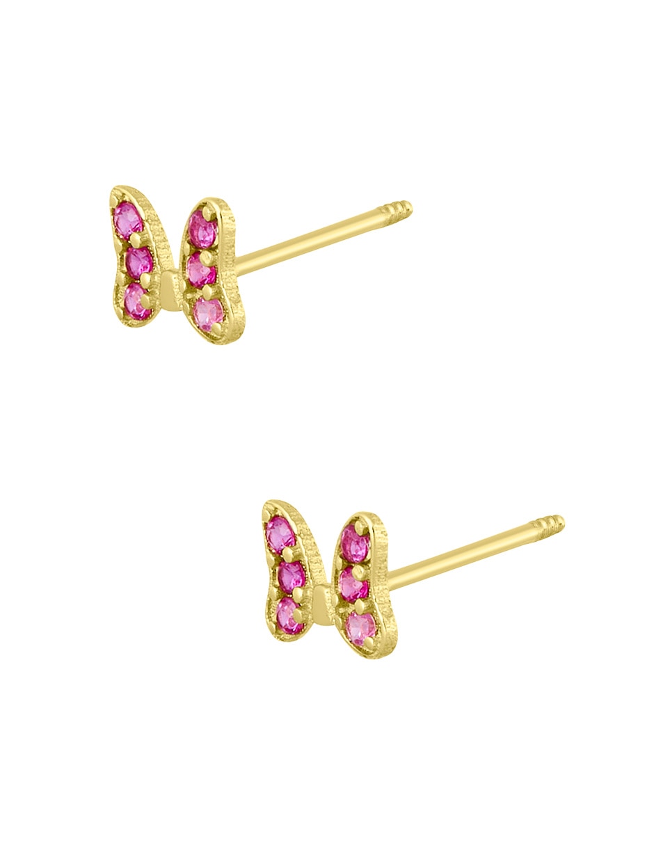 Broqueles de Moño Minnie Disney de oro amarillo 14 K con acabado pulido zirconia