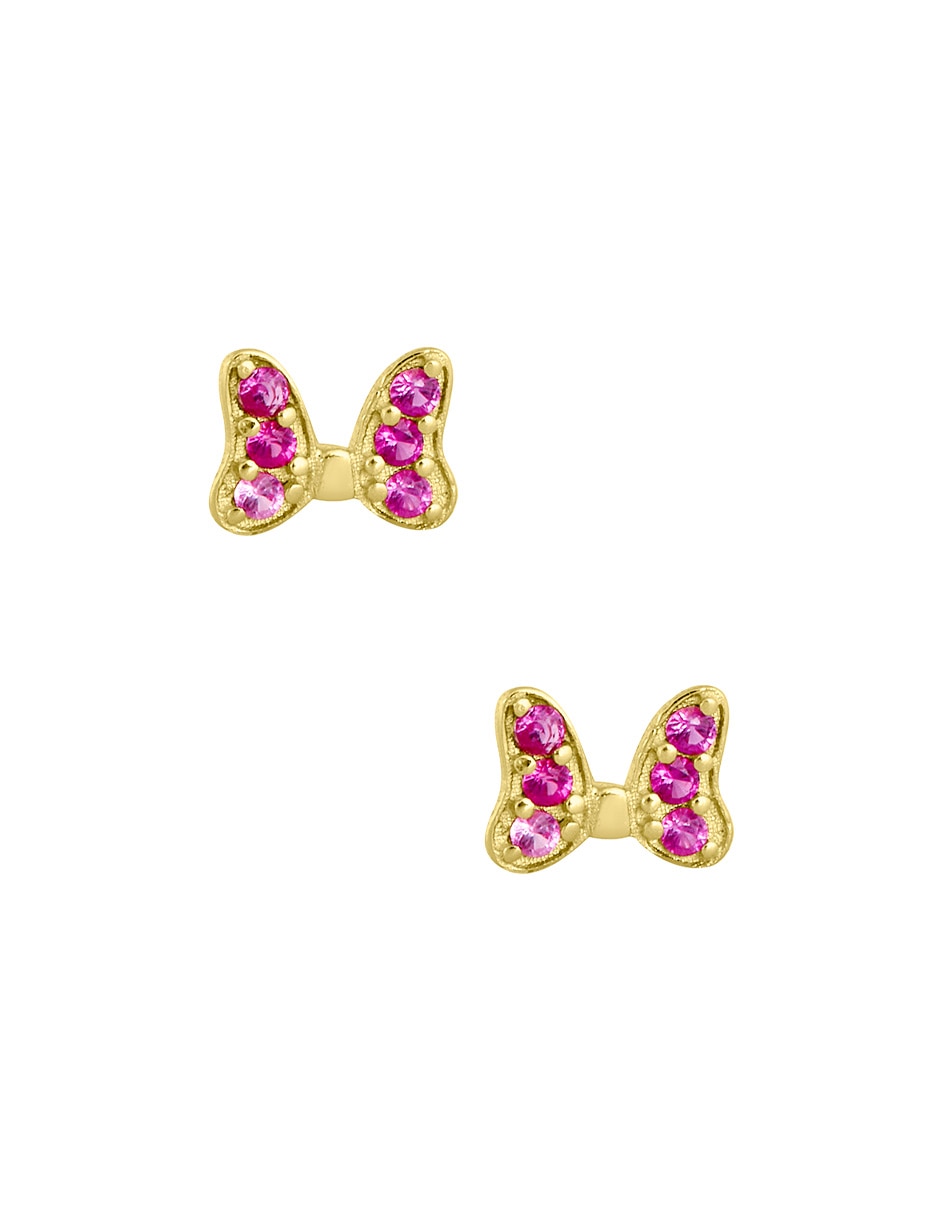 Broqueles de Moño Minnie de oro amarillo 14 K con acabado pulido zirconia