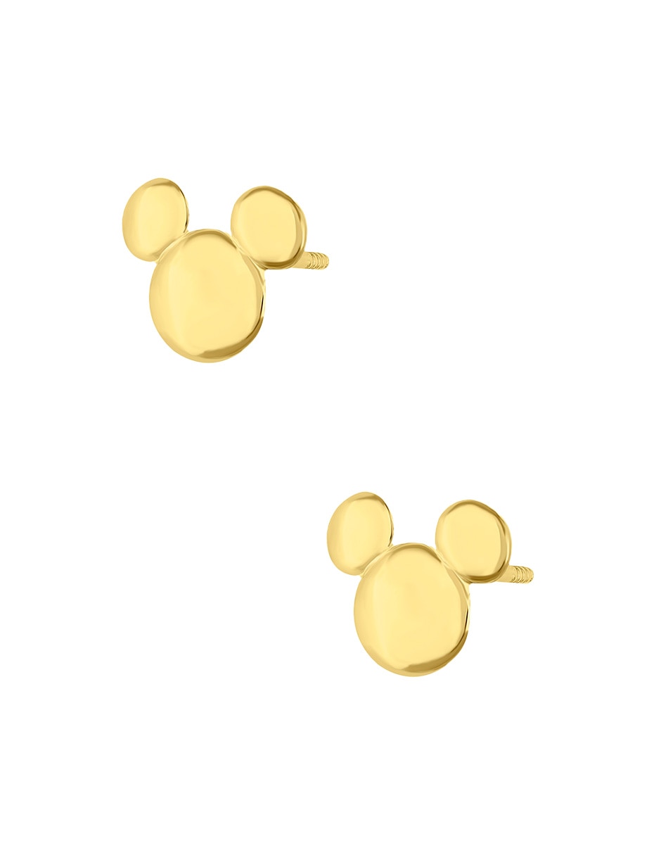 Broqueles redondos Mickey Disney de oro amarillo 14 K con acabado pulido