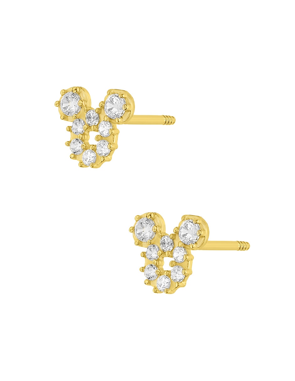Broqueles de redonda mickey disney joyeria bebes de oro amarillo 14 k con acabado liso pulido zirconia