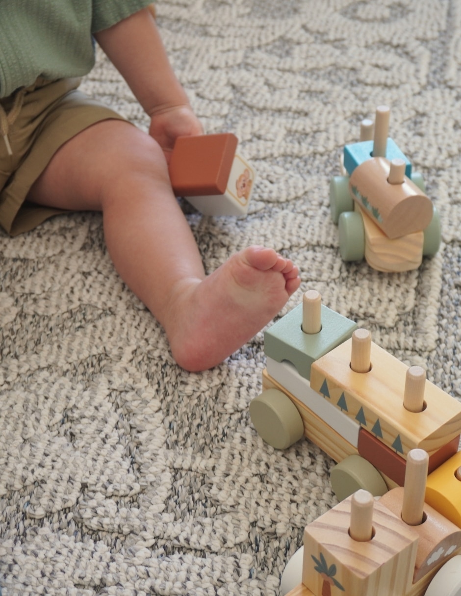 Juguete Tren Montessori de madera para bebé bloques de construcción 3