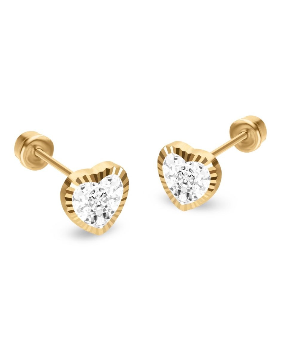 Broqueles de oro 14 k con acabado brillante zirconia