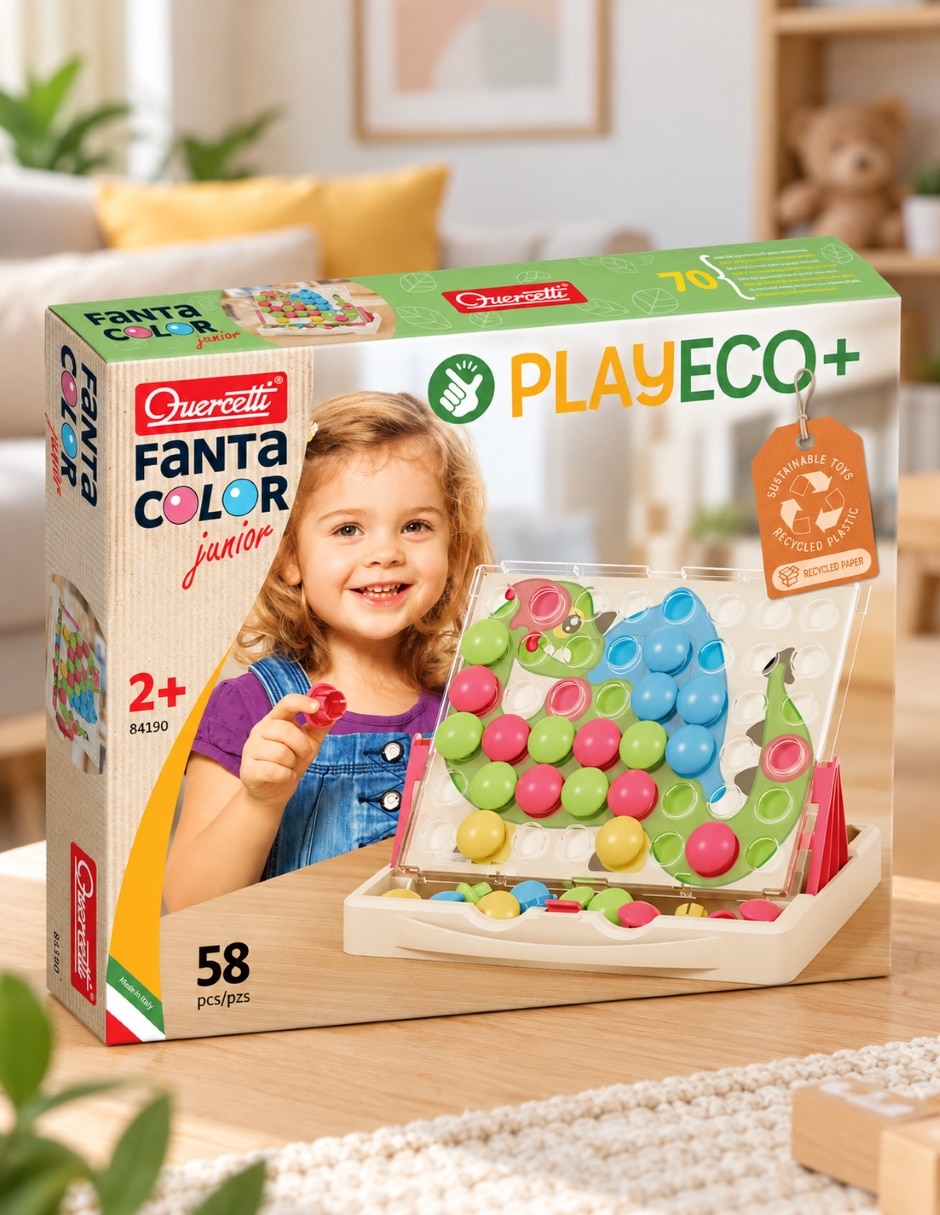 Juguete Educativo Fantacolor Junior Eco de Mosaicos con Botones Grandes Multicolor Quercetti PlayEco+ juego Didáctico para Infantil 6